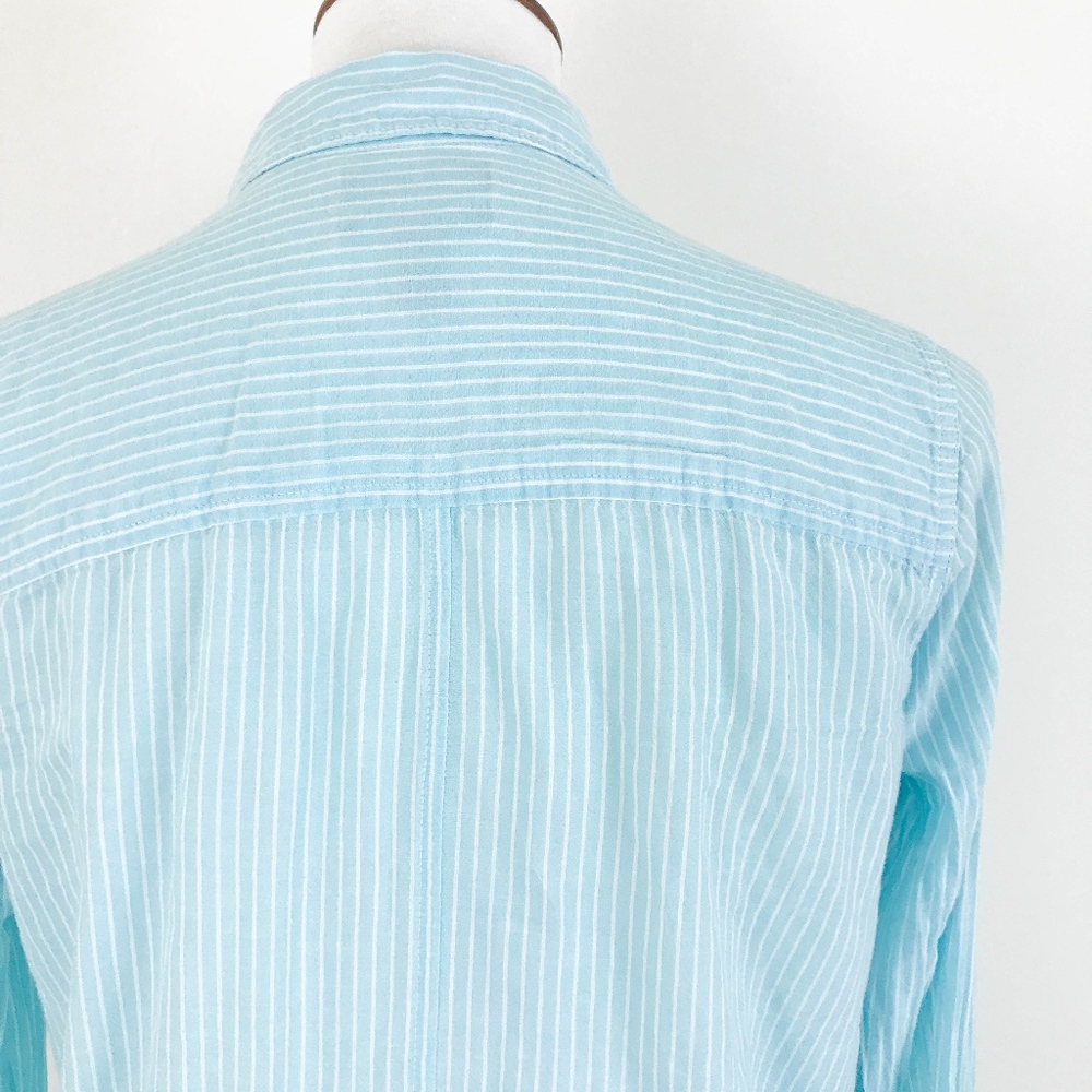 J. Crew Boy Shirt Aqua Skinny Stripe Button Down 4 - Picture 4 of 8